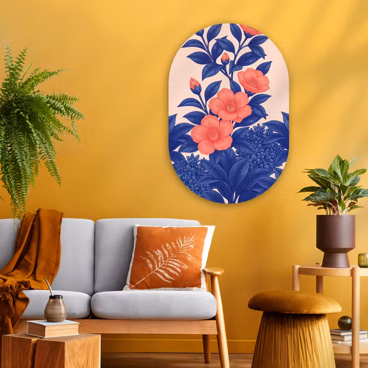 Glasbild Oval - Blüten – Blätter – Botanik - Bloemen - Bladeren - Botanisch Wandcirkel Ovaal Glas middel