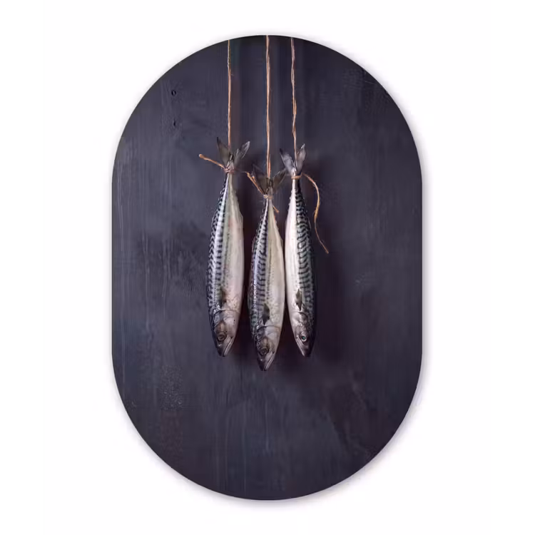 Glasbild Oval - Drei Fische – Seil - Drie vissen - Touw Wandcirkel Ovaal Glas middel