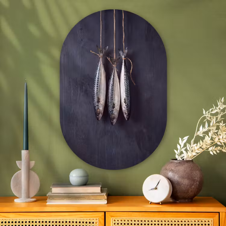 Glasbild Oval - Drei Fische – Seil - Drie vissen - Touw Wandcirkel Ovaal Glas middel