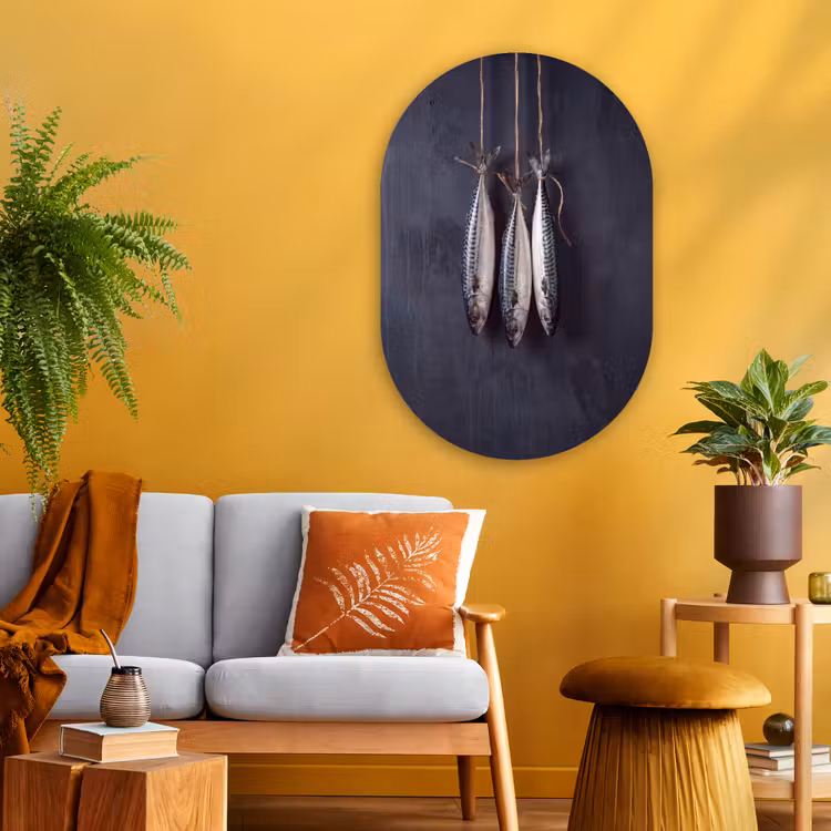 Glasbild Oval - Drei Fische – Seil - Drie vissen - Touw Wandcirkel Ovaal Glas middel