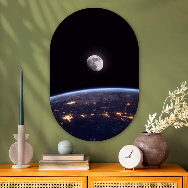 Glasbild Oval - Erde – Nacht – Weltraum - Aarde - Nacht - Ruimte Wandcirkel Ovaal Glas middel