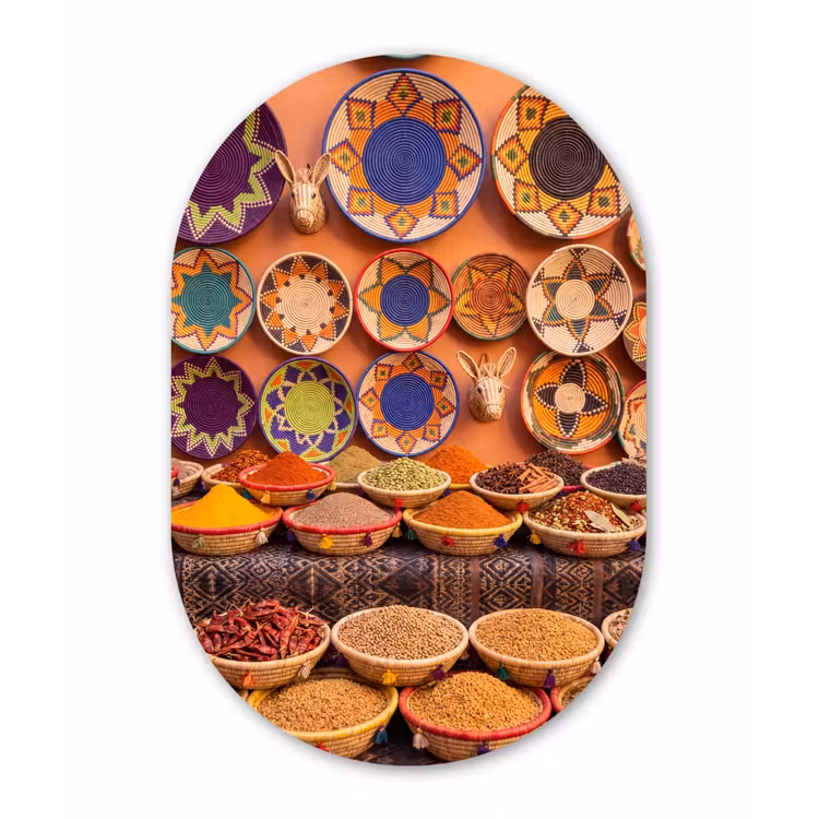 Glasbild Oval - Essen – Farbenfroh – Kultur - Eten - Kleurrijk - Cultuur Wandcirkel Ovaal Glas middel
