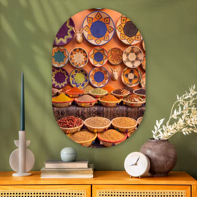 Glasbild Oval - Essen – Farbenfroh – Kultur - Eten - Kleurrijk - Cultuur Wandcirkel Ovaal Glas middel