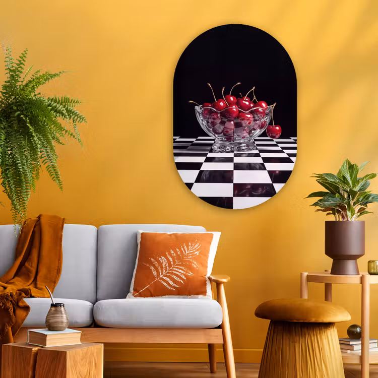 Glasbild Oval - Essen – Kirschen – Rot - Eten - Kersen - Rood Wandcirkel Ovaal Glas middel