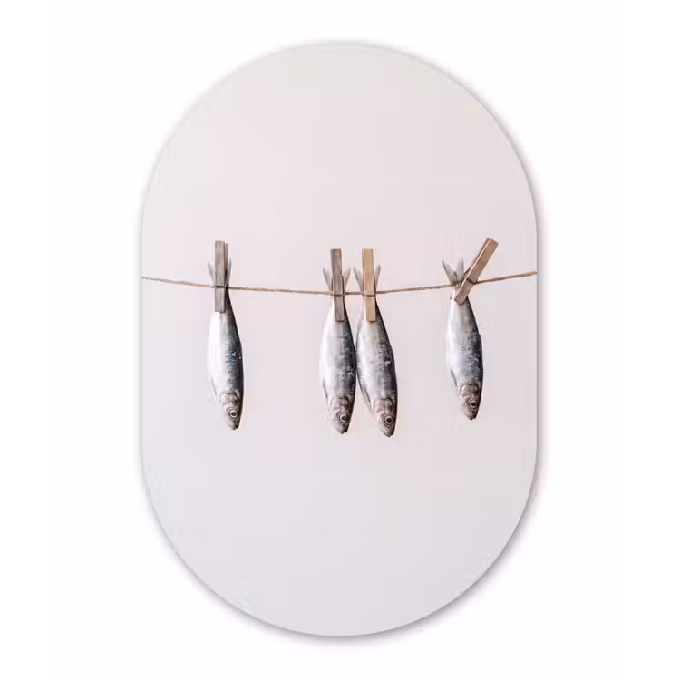 Glasbild Oval - Fisch – Hängend – Essen - Vis - Hangend - Eten Wandcirkel Ovaal Glas middel