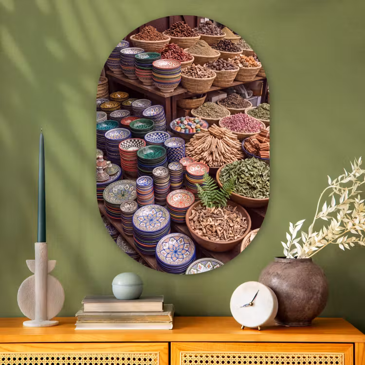 Glasbild Oval - Keramik – Orientalisch – Farbenfroh - Aardewerk - Oosters - Kleurrijk Wandcirkel Ovaal Glas middel