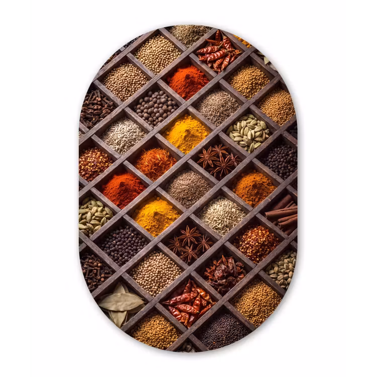 Glasbild Oval - Kräuter – Holz – Essen - Kruiden - Houten - Eten Wandcirkel Ovaal Glas middel