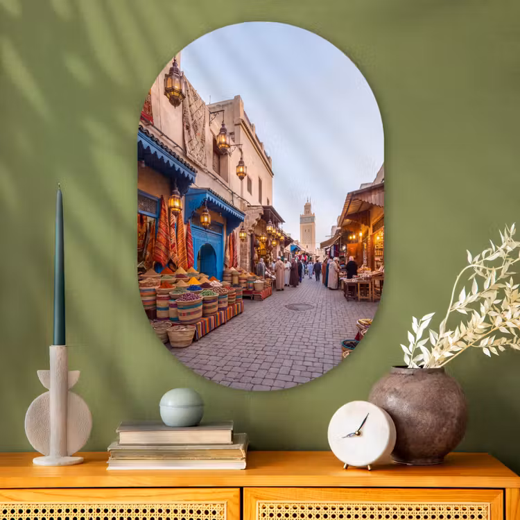 Glasbild Oval - Markt – Orientalisch – Farbenfroh - Markt - Oosters - Kleurrijk Wandcirkel Ovaal Glas middel