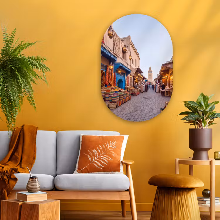 Glasbild Oval - Markt – Orientalisch – Farbenfroh - Markt - Oosters - Kleurrijk Wandcirkel Ovaal Glas middel