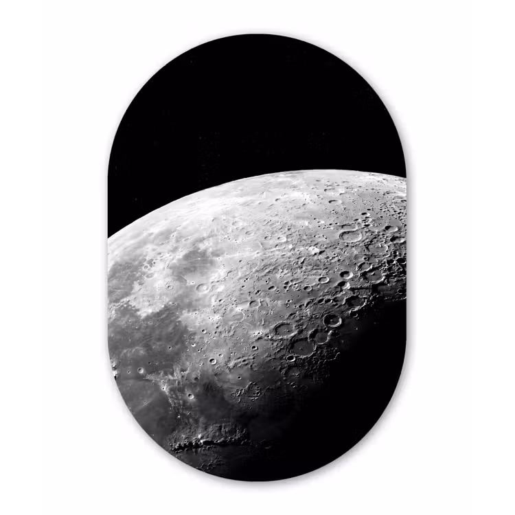 Glasbild Oval - Mond – Krater – Weltraum - Maan - Kraters - Ruimte Wandcirkel Ovaal Glas middel