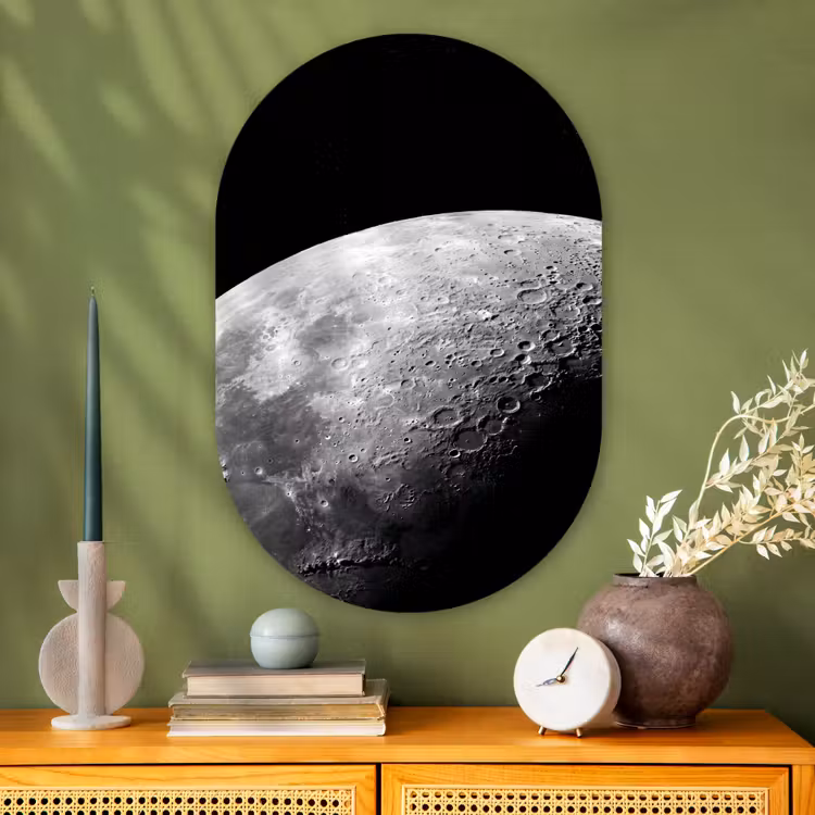 Glasbild Oval - Mond – Krater – Weltraum - Maan - Kraters - Ruimte Wandcirkel Ovaal Glas middel