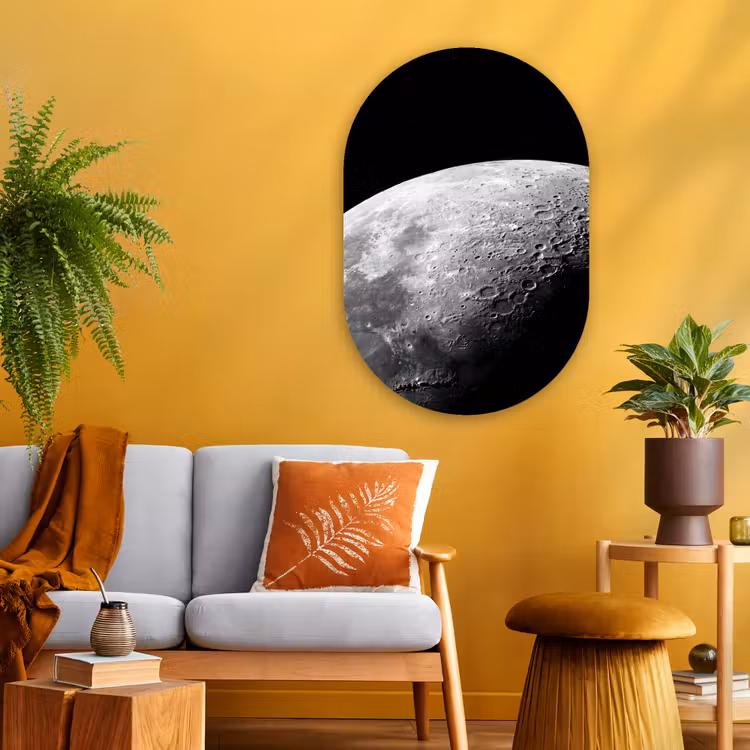 Glasbild Oval - Mond – Krater – Weltraum - Maan - Kraters - Ruimte Wandcirkel Ovaal Glas middel