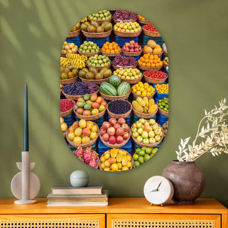 Glasbild Oval - Obst – Markt – Bunt - Fruit - Markt - Kleurrijk Wandcirkel Ovaal Glas middel