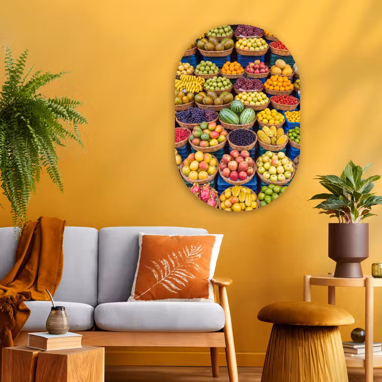 Glasbild Oval - Obst – Markt – Bunt - Fruit - Markt - Kleurrijk Wandcirkel Ovaal Glas middel