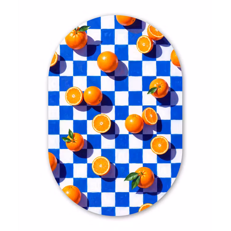 Glasbild Oval - Orange – Kariert – Essen - Sinaasappel - Geruit - Eten Wandcirkel Ovaal Glas middel