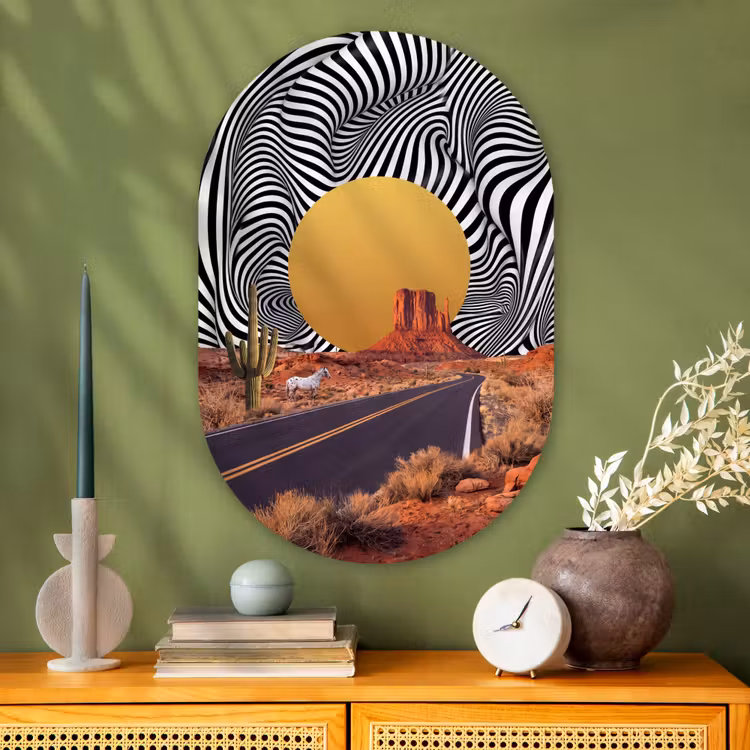 Glasbild Oval - Pferd – Wüste – Natur - Paard - Woestijn - Natuur Wandcirkel Ovaal Glas middel