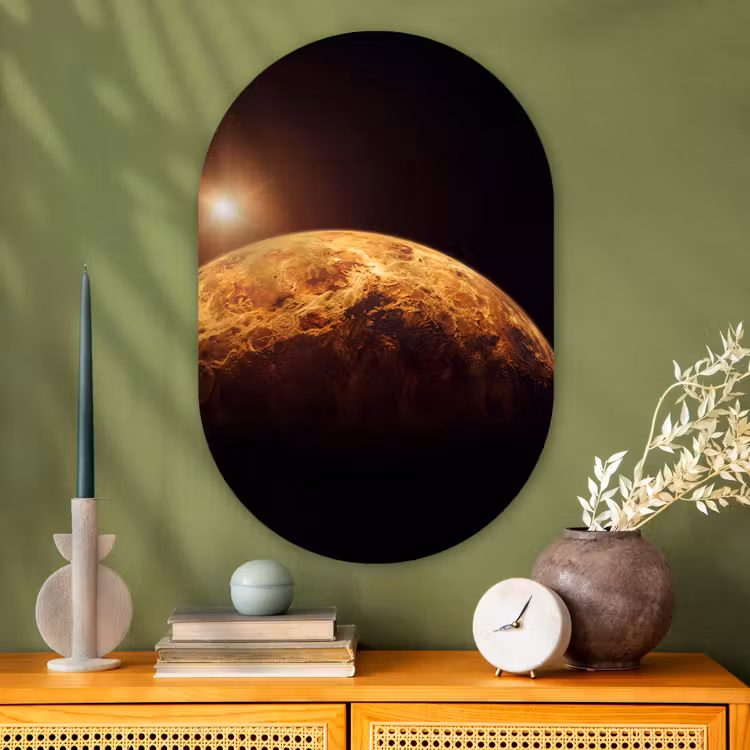 Glasbild Oval - Planet – Weltraum – Orange - Planeet - Ruimte - Oranje Wandcirkel Ovaal Glas middel