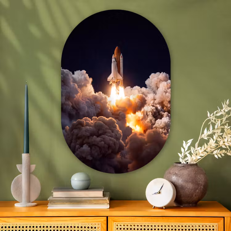 Glasbild Oval - Raumfahrzeug – Start – Sterne - Ruimtevaartuig - Lancering - Sterren Wandcirkel Ovaal Glas middel