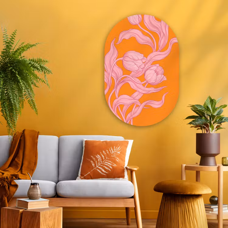 Glasbild Oval - Rosa Blumen – Modern - Roze bloemen - Modern Wandcirkel Ovaal Glas middel
