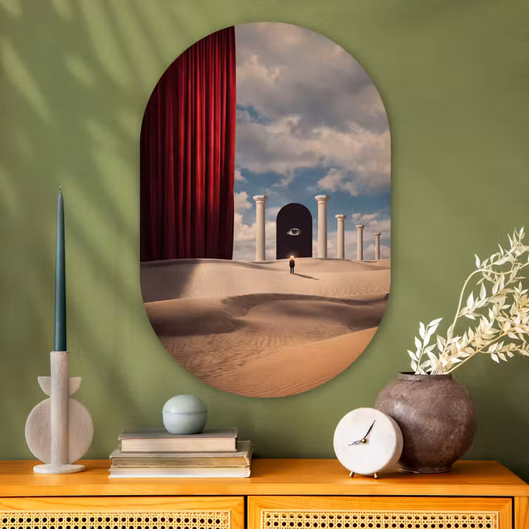 Glasbild Oval - Traum – Wüste – Auge - Droom - Woestijn - Oog Wandcirkel Ovaal Glas middel