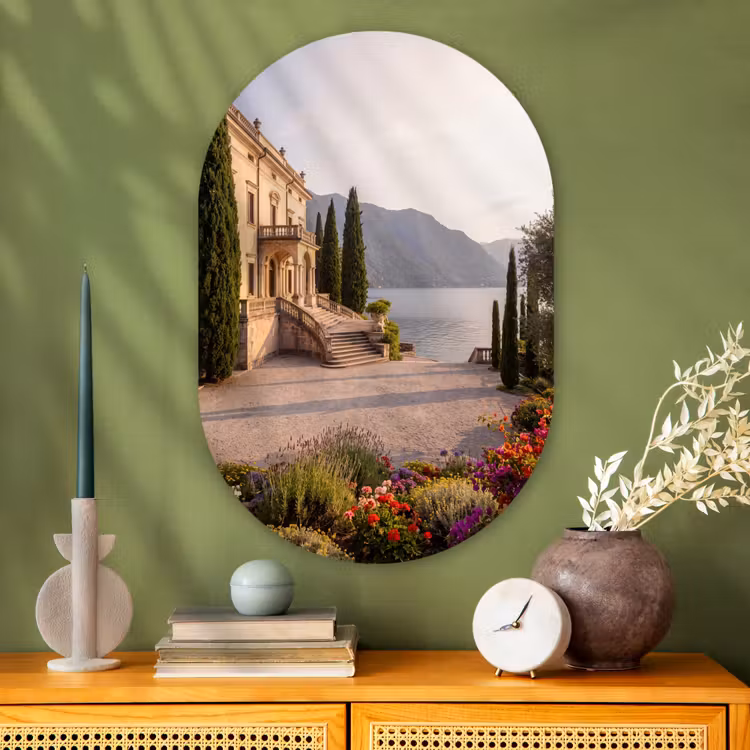 Glasbild Oval - Villa – Wasser – Treppen - Villa - water -trappen Wandcirkel Ovaal Glas middel