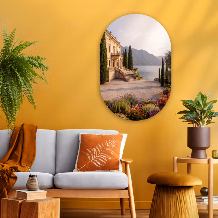 Glasbild Oval - Villa – Wasser – Treppen - Villa - water -trappen Wandcirkel Ovaal Glas middel