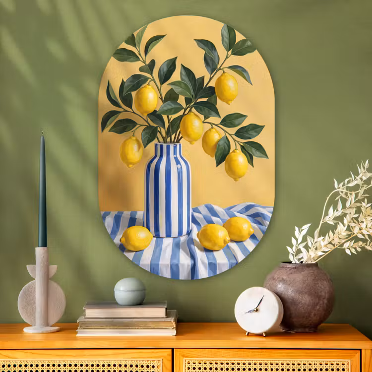 Glasbild Oval - Zitrone – Stillleben – Modern - Citroen - Stilleven - Modern Wandcirkel Ovaal Glas middel