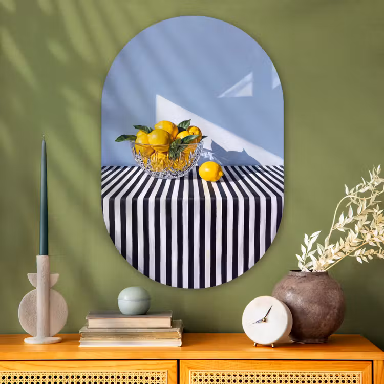 Glasbild Oval - Zitronen – Obst – Gelb - Citroenen - Fruit - Geel Wandcirkel Ovaal Glas middel