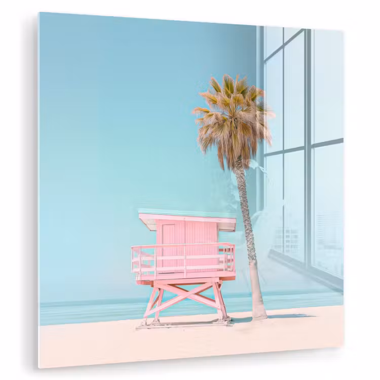 Palmboom - Strandhuis - Roze plexiglas 5mm klein -zzzproduct_nieuw