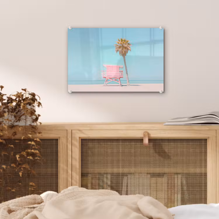 Palmboom - Strandhuis - Roze plexiglas 5mm klein -sfeer3