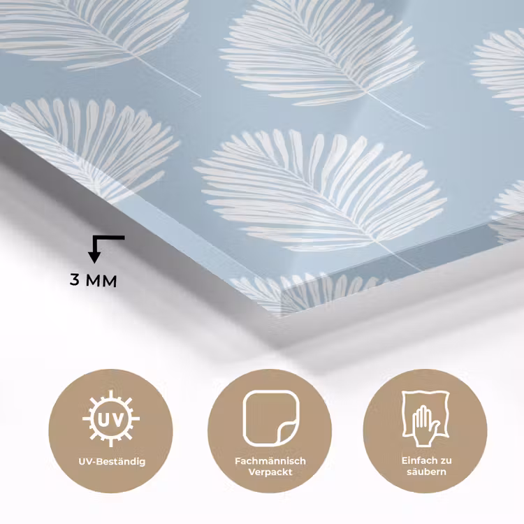 Palmbladeren - Naadloos - Patroon - Pastelblauw plexiglas 5mm klein 11 -wsfeer2_DE