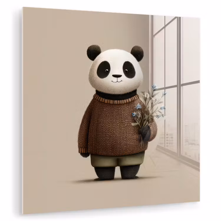 Panda - Blauwe bloemen - Zachtheid plexiglas 5mm klein -zzzproduct_nieuw