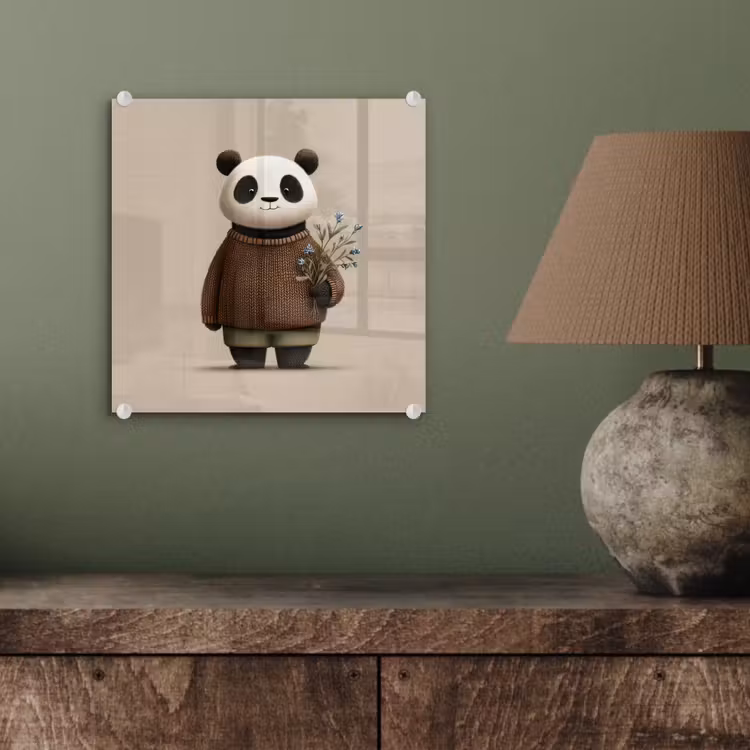 Panda - Blauwe bloemen - Zachtheid plexiglas 5mm klein -sfeer3