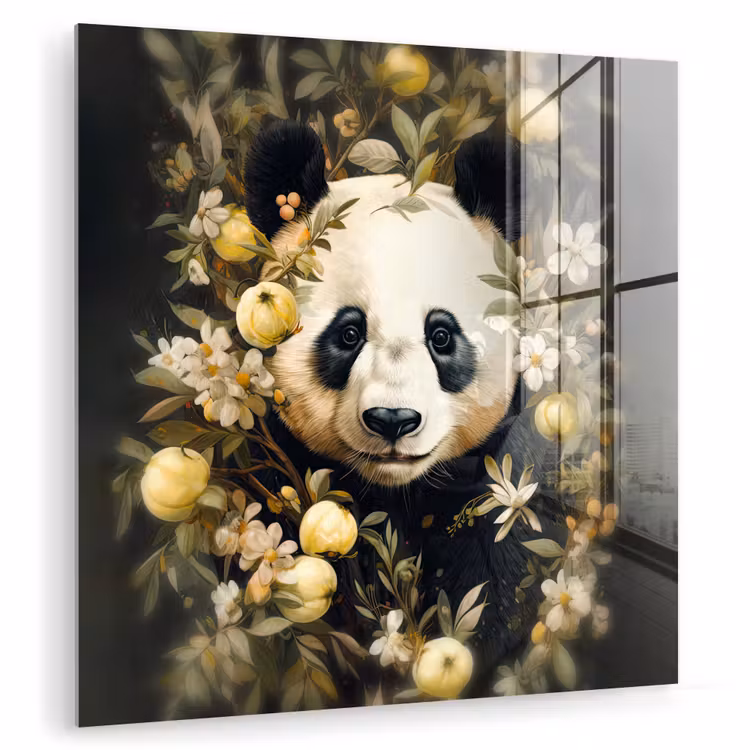 Panda - Pandabeer - Wilde dieren - Natuur - Bloemen plexiglas 5mm klein -zzzproduct_nieuw