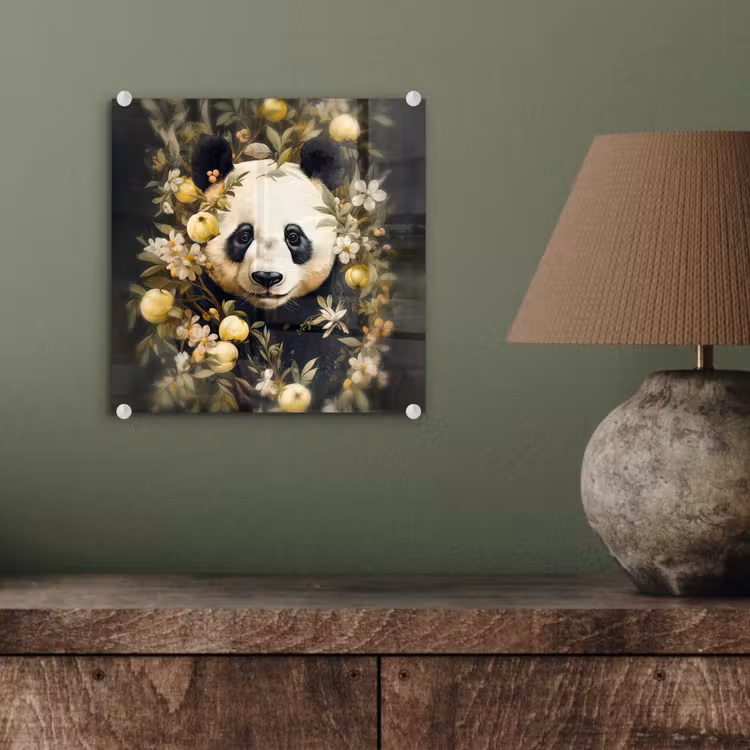 Panda - Pandabeer - Wilde dieren - Natuur - Bloemen plexiglas 5mm klein -sfeer3