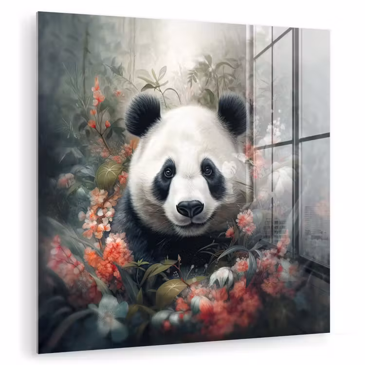 Panda - Wilde dieren - Bloemen - Natuur plexiglas 5mm klein -zzzproduct_nieuw