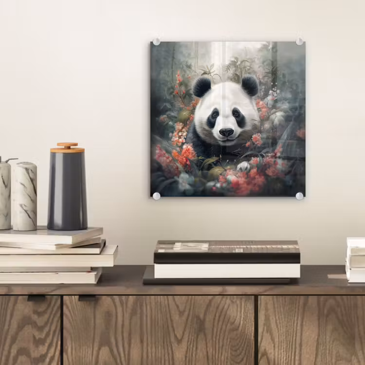 Panda - Wilde dieren - Bloemen - Natuur plexiglas 5mm klein -sfeer1