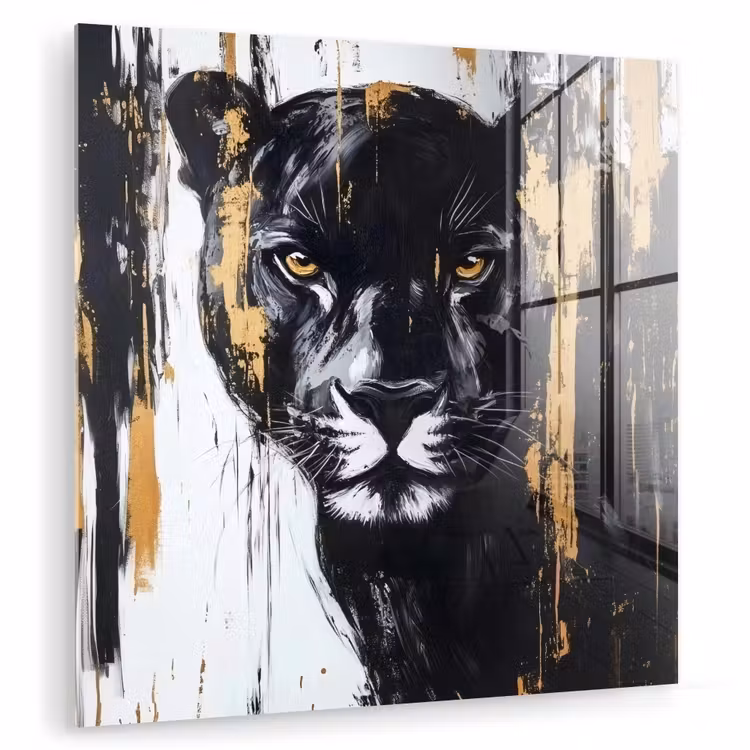 Panter - Zwart - Abstract - Verfstreken plexiglas 5mm klein -zzzproduct_nieuw
