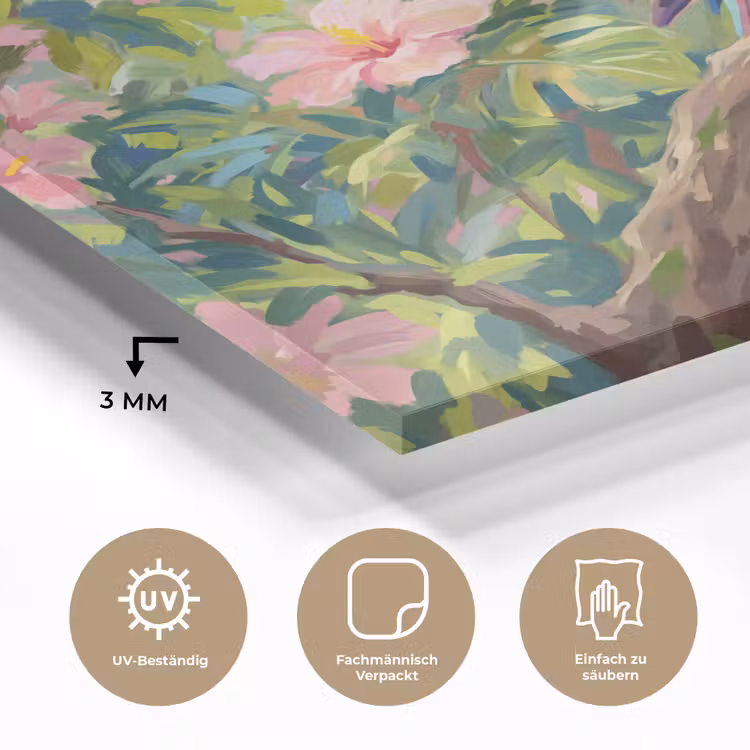 Papagaai - Hibiscusbloemen - Kleurrijk plexiglas 5mm klein -wsfeer2_DE