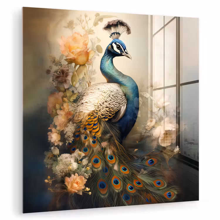Pauw - Pauwenveren - Bloemen - Vogels - Botanisch plexiglas 5mm klein -zzzproduct_nieuw