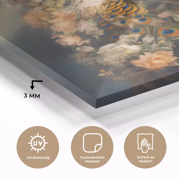 Pauw - Pauwenveren - Bloemen - Vogels - Botanisch plexiglas 5mm klein -wsfeer2_DE