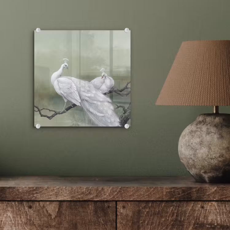 Pauwen - Wit - Natuur - Groen plexiglas 5mm klein -sfeer3