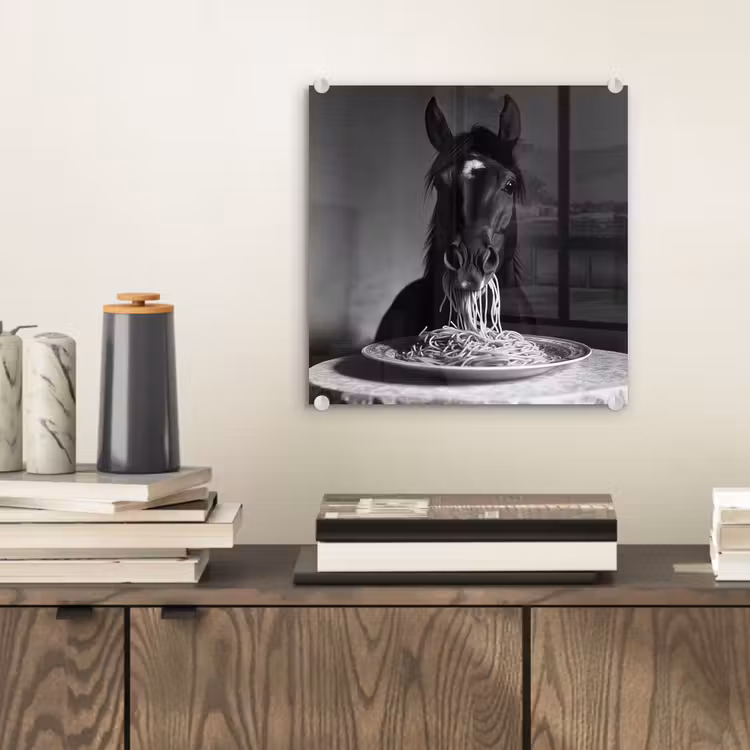 Paard - Bord - Pasta - Tafelkleed - Zwart Wit - Dieren plexiglas 5mm klein -sfeer1