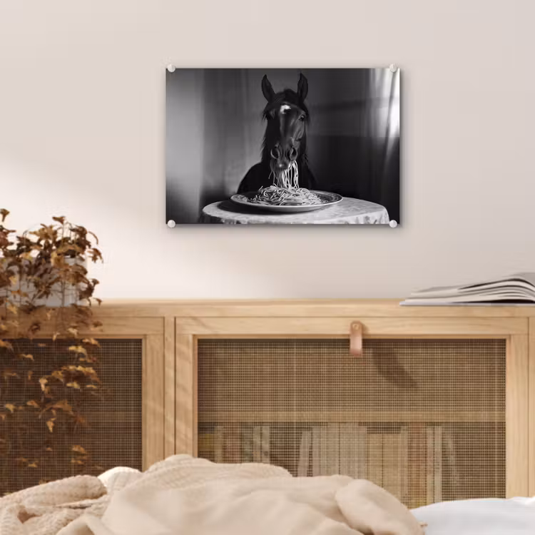 Paard - Bord - Pasta - Tafelkleed - Zwart Wit - Dieren plexiglas 5mm klein -sfeer3