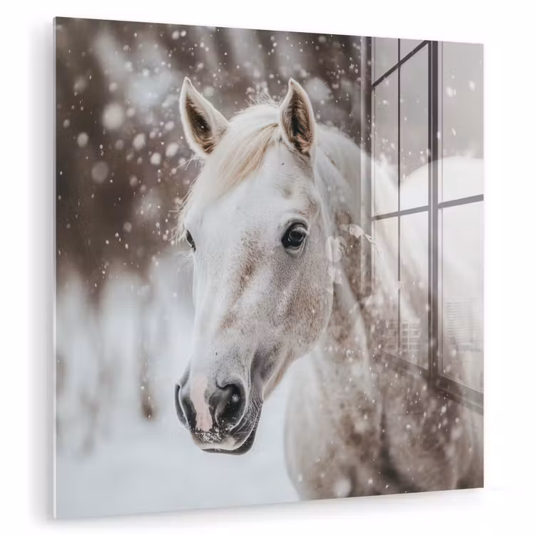 Paard - Wit - Winter - Natuur - Sneeuw - Dieren plexiglas 5mm klein -zzzproduct_nieuw