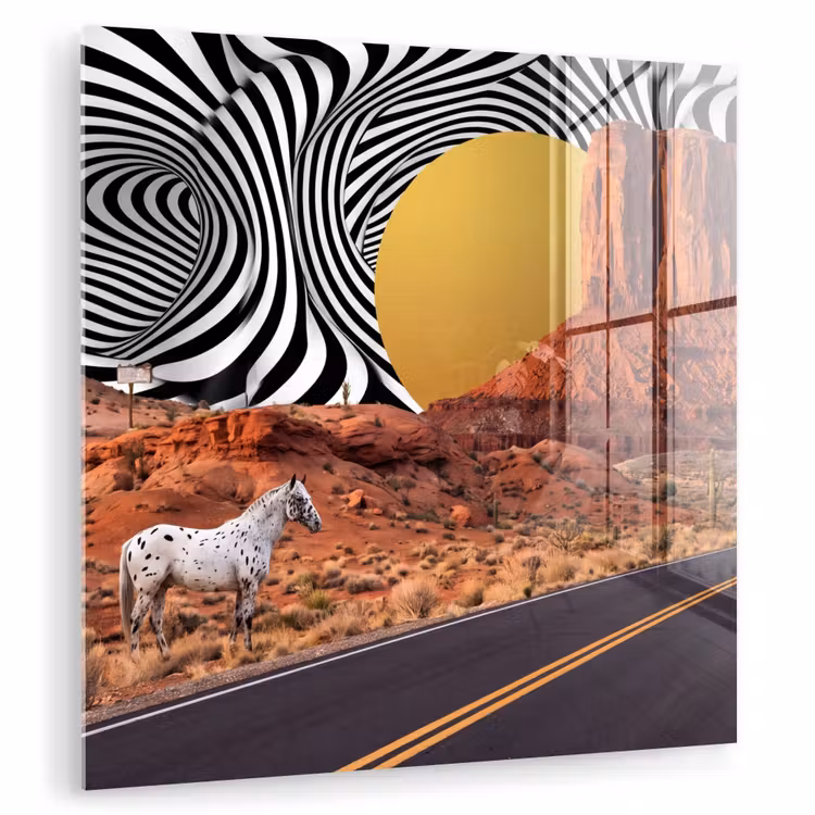 Glasbild - Pferd – Wüste – Natur - Paard - Woestijn - Natuur plexiglas 5mm klein