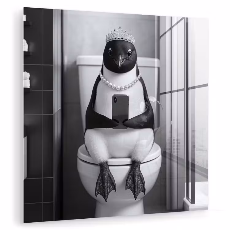Pinguïn - Telefoon - Toilet - Zwart - Wit plexiglas 5mm klein -zzzproduct_nieuw