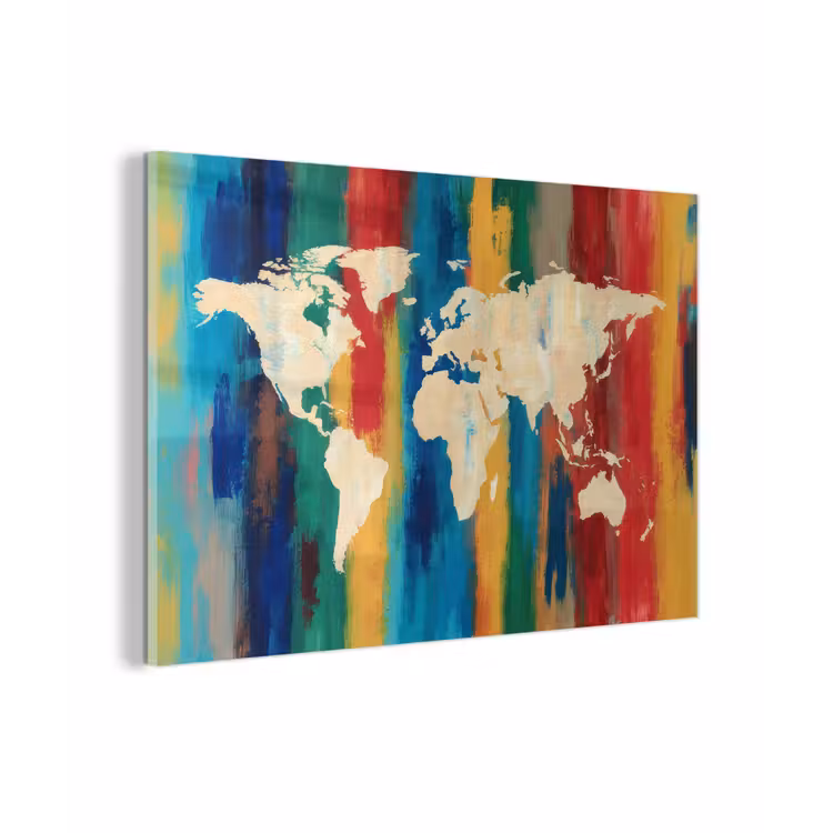 Penseelstrepen - Verticaal - Kleurrijk - Wereldkaart plexiglas 5mm klein -zzzproduct_nieuw