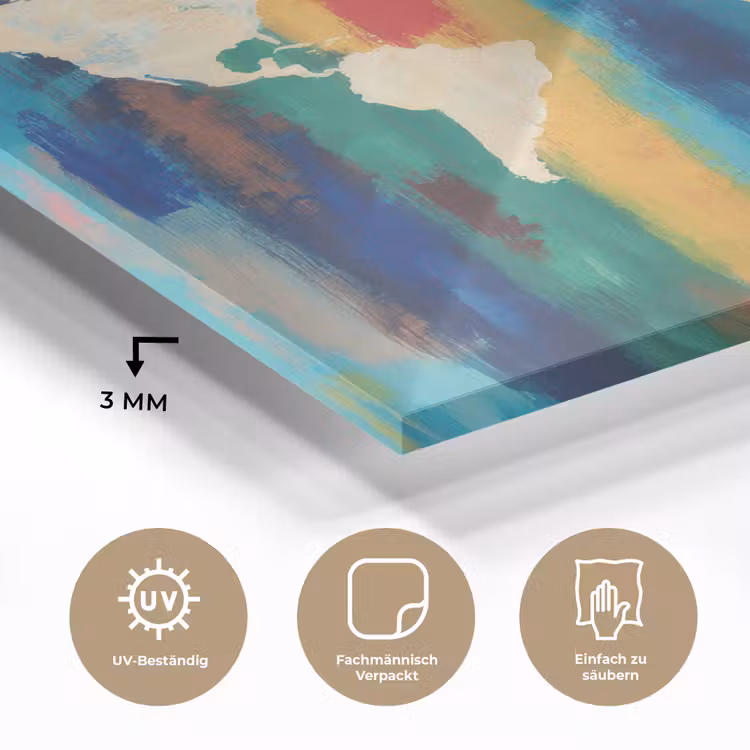 Penseelstrepen - Verticaal - Kleurrijk - Wereldkaart plexiglas 5mm klein -wsfeer2_DE