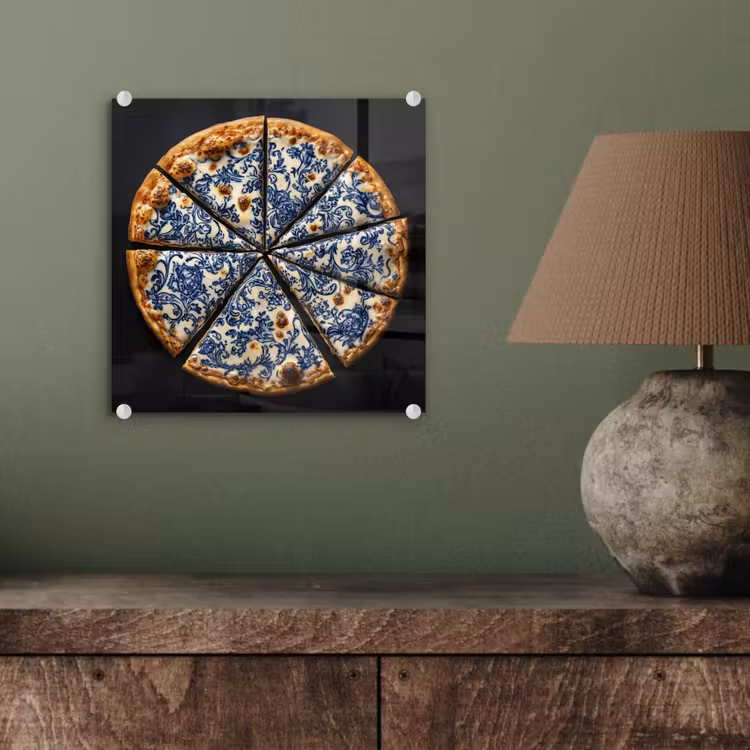 Pizza - Eten - Delftsblauw plexiglas 5mm klein -sfeer3
